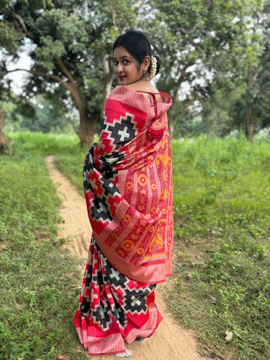 Red Black Silk Saree