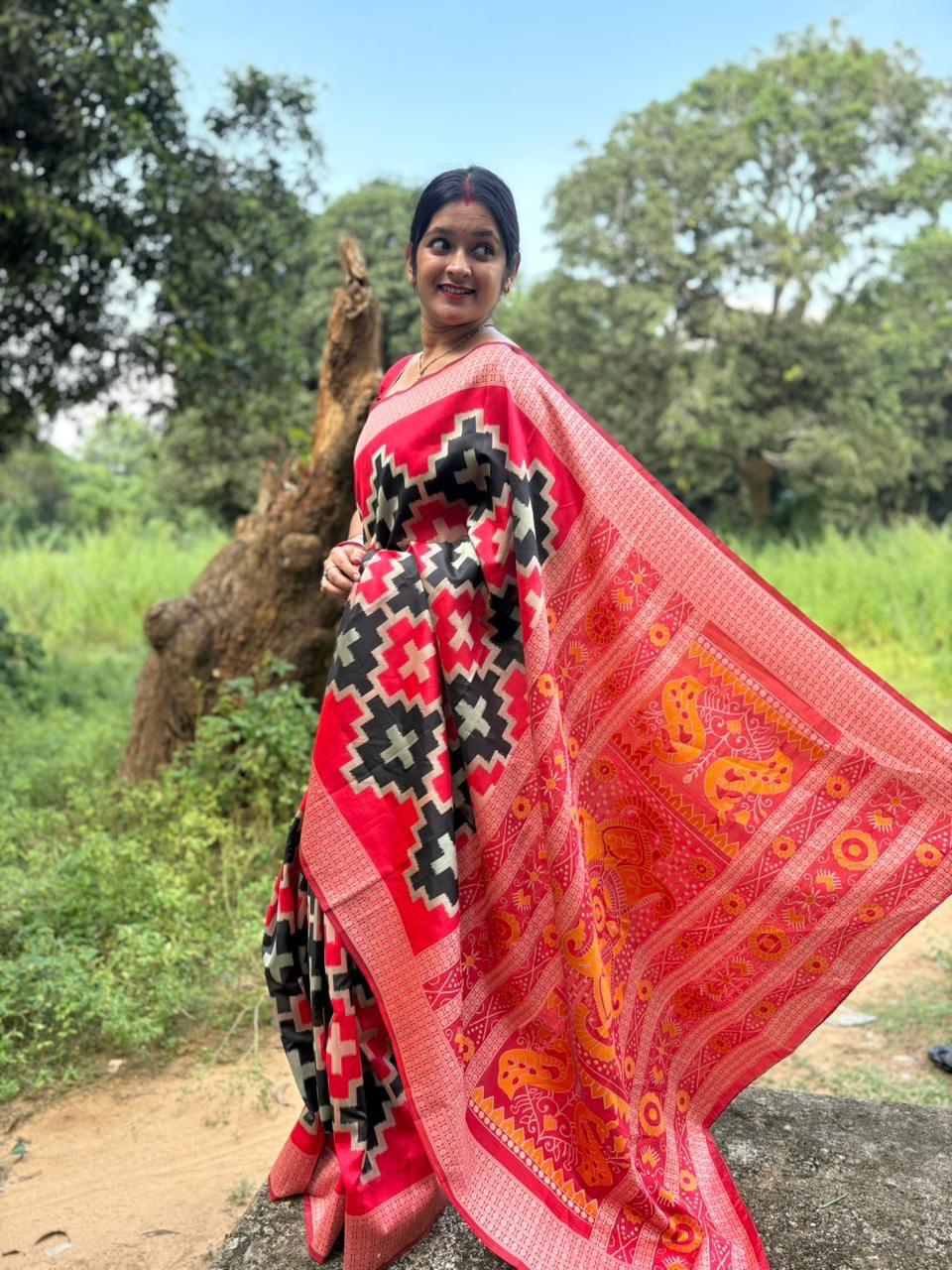 Red Black Silk Saree