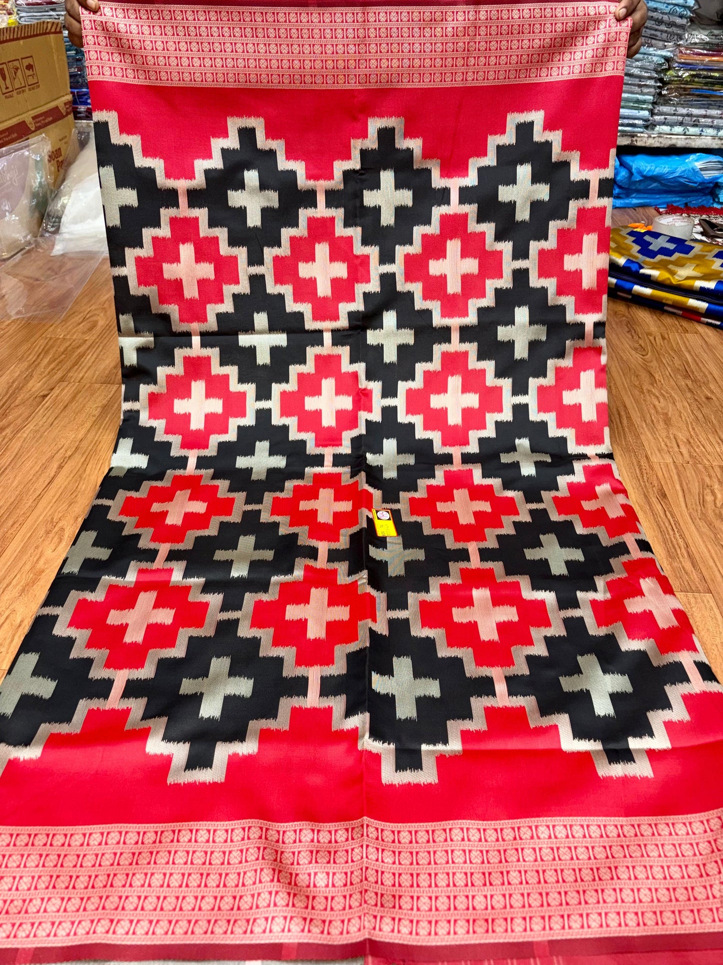 Red Black Silk Saree